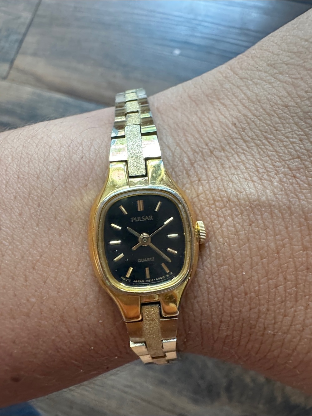 Vintage Pulsar Gold-Tone Bracelet Watch with Black Dial